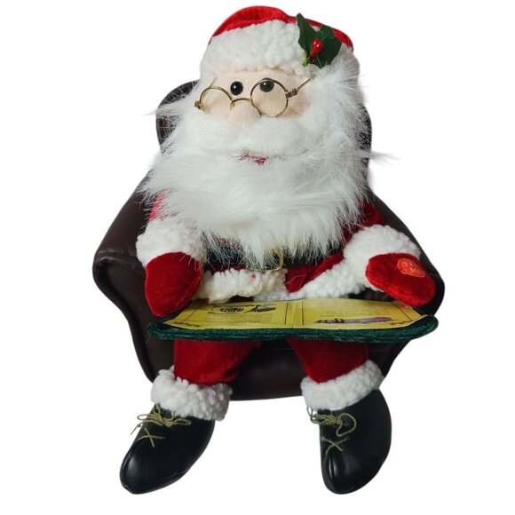Santa Claus Story Telling Seated With In Brown Chair With Book & Glasses - Picture 4 of 9